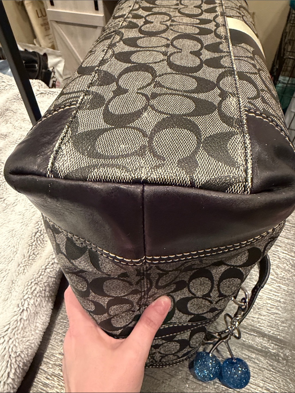 Coach Black Signature Stripe Workout/Diaper bag with blue interior! - Picture 6 of 15